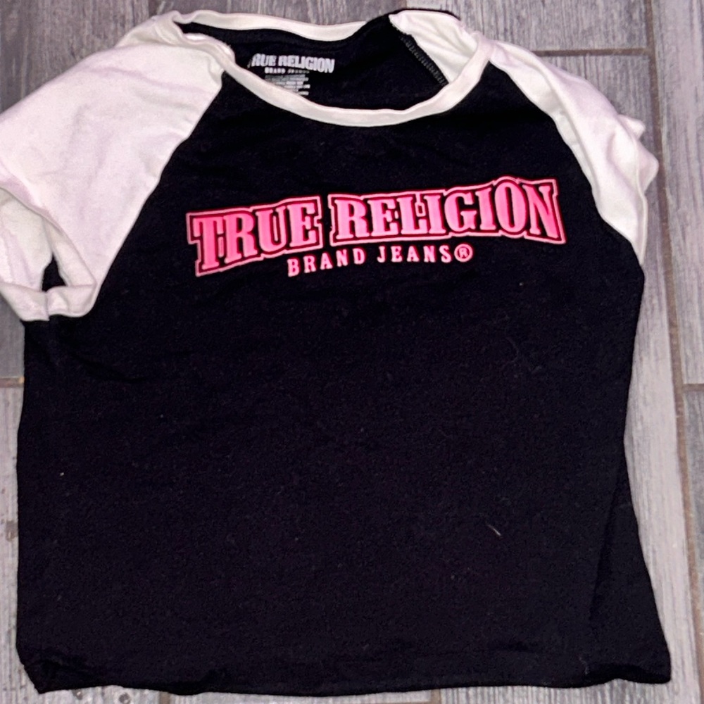 True Religion Black and White Tee with Pink Accents